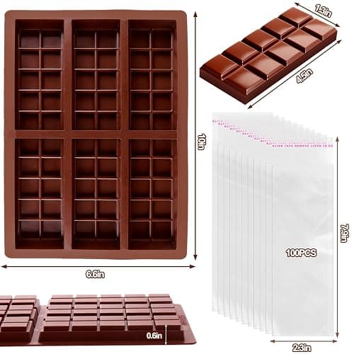Mity rain Chocolate Bar Mold Deep, Silicone Thick Chocolate Bar Mold for Stuffed Bar, Square Knafeh Pistachio Chocolate Bar Break Apart Candy Bar Molds with 100pcs Storage Bags - square deep chololate thumbnail 3