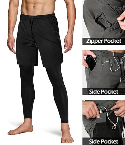 Aolesy Men's 2 in 1 Running Pants, Gym Workout Compression Pants for Men Training Athletic thumbnail 4