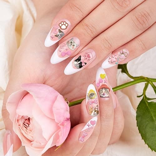 Keluna Cat Nail Art Stickers - 6 Sheets 5D Cute Cat Nail Sticker, Kawaii Animal Nail Decals, Cartoon Paw Print Bow Nail Decal Designs for Women Girls DIY Manicure Decoration Accessories thumbnail 4