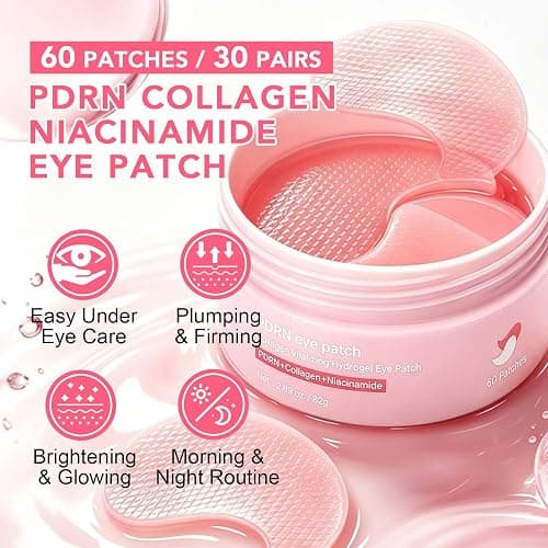 PDRN Collagen Niacinamide Under Eye Patches, Patchs pour les Yeux Hydrogel Pour Cernes, Poches, Antirides et Ridules, Soin Hydratant et Raffermissant Intense, Korean Skincare, 60 Patchs thumbnail 9