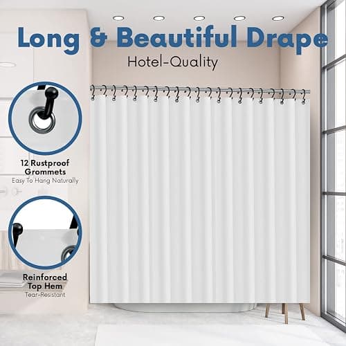 No Smell Shower Curtain Liner 72x72 White - PEVA Plastic Shower Curtain for Bathroom, PVC-Free Waterproof Shower Liner with Metal Grommets and Magnet-Weighted Bottom Hem - Washable Inner Liner thumbnail 5