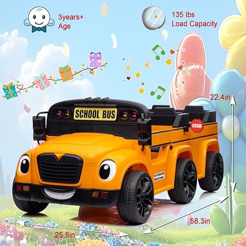 POSTACK 24V Kids Ride on School Bus, 2 Seater Ride on Car with Remote Control, Battery Powered Cars for Kids Boys Girls, Electric Ride on Toy with Microphone, Music, Yellow thumbnail 6