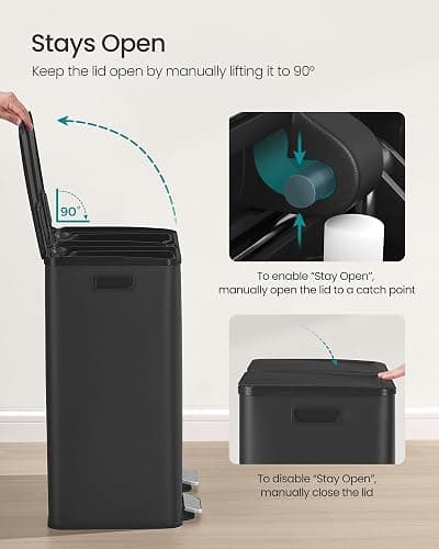 SONGMICS Kitchen Bin, 2 x 8 Gallon (2 x 30 L) Dual-Compartment Pedal Rubbish Bin with Soft-Close Lid and Inner Buckets, Steel, Includes 15 Liner Bags, Ink Black LTB741B02 thumbnail 5