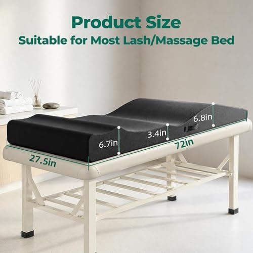 ENITYA Lash Bed Topper, Ergonomic Curvy Massage Table Foam Topper, Non-Slip Esthetician Bed Cushion with Removable Cover for Beauty Salon, Wax/Eyelash/Spa/Tattoo/Facial, 71"×27.5"(Black) thumbnail 2
