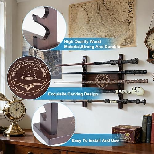 DigNew 5 Tiered Wand Holder,Wood Wand Display Stand,Wall Mount and Desktop,Suitable for Wand Enthusiasts or Collectors to Display in The Living Room,Bedroom or Office thumbnail 4