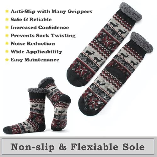 The Metluks Men's Slipper Socks with Non-Slip Grippers, Thermal Fuzzy Warm Sherpa Lining, Cozy Gifts thumbnail 3
