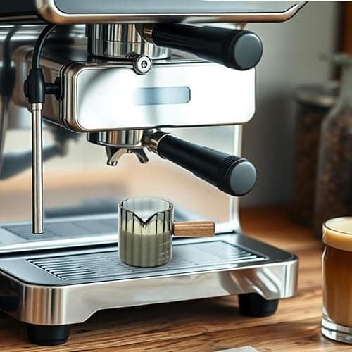 Espresso Cups Set of 2, 4 OZ Espresso Shot Glasses with Wood Handle, V-Shaped Spouts Cups, Ribbed Milk Frothing Pitcher, Glass Measuring Cup, Coffee Espresso Accessories, Demitasse Cups, Small (Gray) thumbnail 5