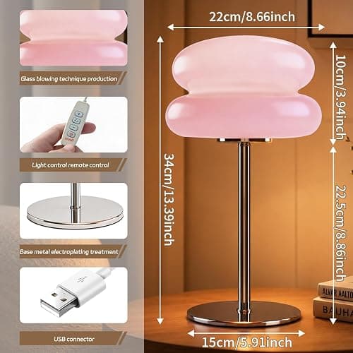 xiaojuande Bedroom Mushroom lamp, Medieval Modern Bedside Table lamp, dimmable Retro Egg Tart Headlight, Unique Home Mushroom Decoration Aesthetic Lovely Living Room Desk lamp (Pink) thumbnail 2
