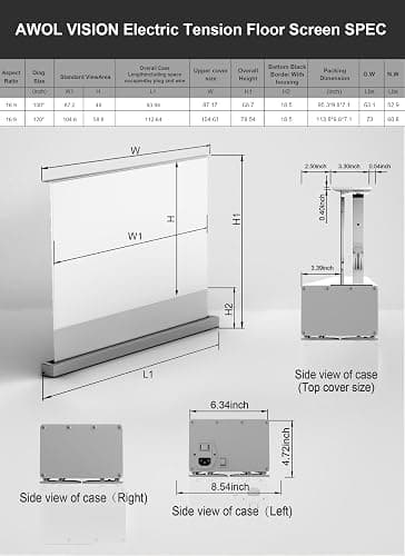 AWOL VISION 120" Motorized Rising Matte White Projector Screen for Long Short Ultra Short Throw Projector, Floor Stand Indoor Outdoor Theater Screen, 170°+ Viewable 4K/8K Ultra HD MW-F220 - MW-F220 thumbnail 7