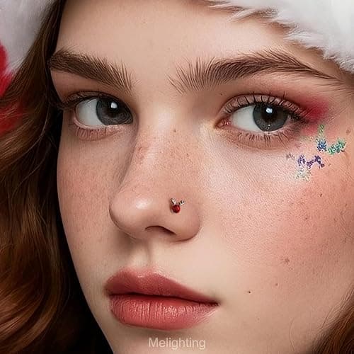 MeIighting 3PCS 20G Christmas Nose Studs L-shaped, 7mm Santa Claus Tree Reindeer Nostril Piercing Jewelry, Stainless Steel 316L Christmas Elements Body Jewellery for Women thumbnail 7