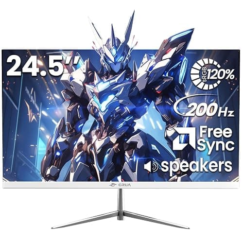 CRUA 24.5" White Gaming Monitor, 200Hz FHD(1920 * 1080P) VA Screen Computer Monitor, Supports Freesync, 120% sRGB, Blue Light Filter, Built-in Speakers, Wall Mountable Installs(HDMI 1.4/DP 1.2) - Image 1