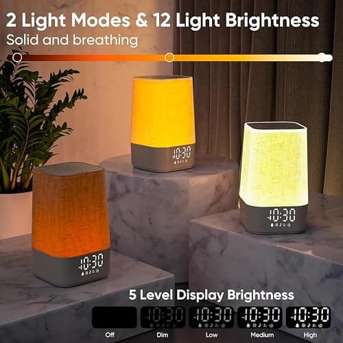 Réveil Lumineux Simulateur d'Aube, Lampe de Reveil avec 30 Sons pour Dormir, Lampe de Chevet à Intensité Variable avec Fonction Charge, Snooze, Minuteur, Réveil Matin Veilleuse pour Enfant/Ado/Adulte thumbnail 5