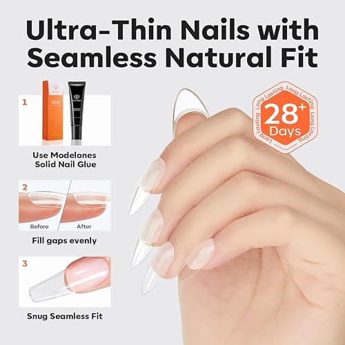 modelones Pro Luxe Instant Nail Apex Tips 15 Sizes, Medium Almond Extension Gel Tips Pre-building & Pre-etched Thicker Strength Acrylic Fake Nails Full Cover 240 Pcs thumbnail 5