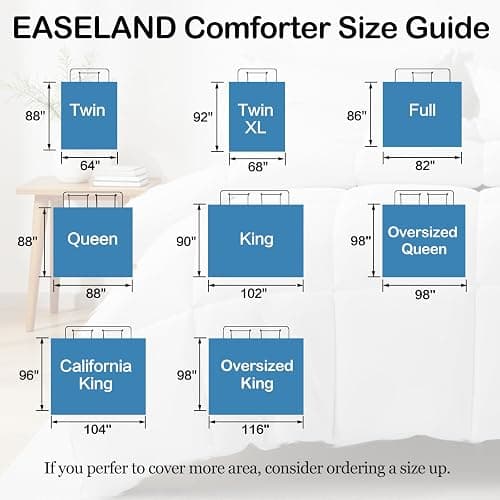 EASELAND Queen Size Down Alternative Comforter - Quilted Duvet Insert for All Seasons, Soft Lightweight with Corner Tabs, Summer Winter Warm Bedding, White 88×88 Inches thumbnail 2