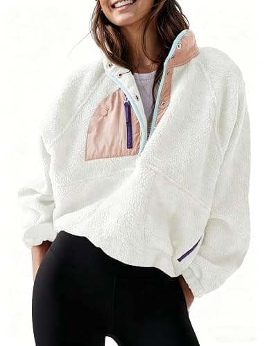 AMEBELLE Women’s Lightweight Fleece Pullover Jacket Cropped Fall Winter Fuzzy Sherpa Jacket Sweatshirt Coat with Pockets - Image 1