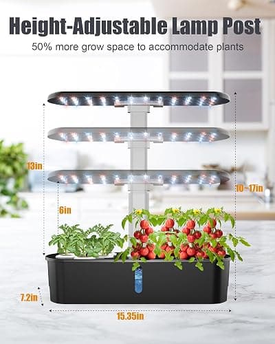 Large Hydroponics Growing System, 12 Pods Smart Indoor Herb Garden with LED Lights, Height Adjustable Gardening System for Home, Kitchen, Gardening Gifts for Father & Mother, Black thumbnail 2