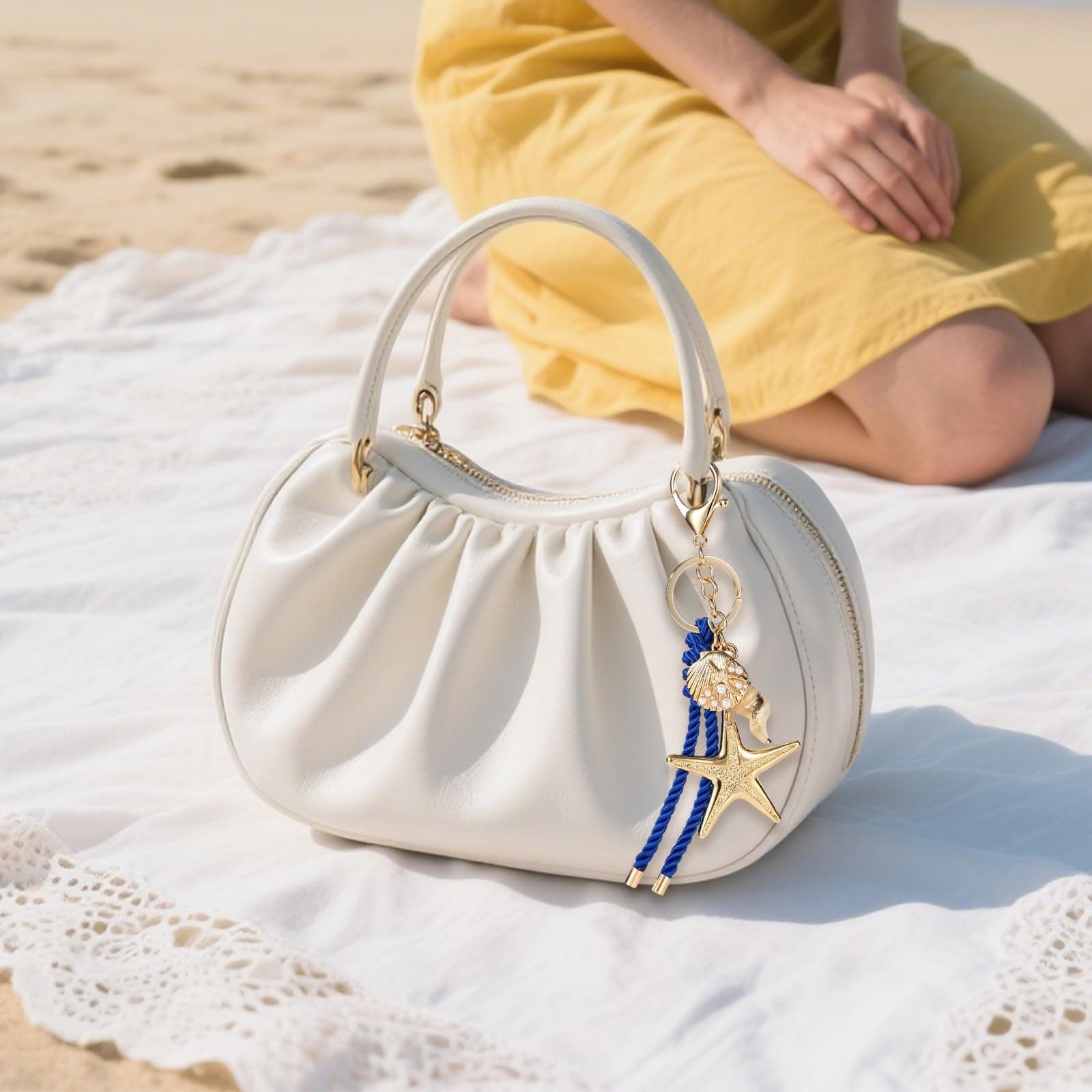 Starfish and Shell Keychain, 6.3x2.36in Alloy Sea Bag Charm with Blue Braided Rope Starfish Shell and Conch Keychain for Summer Wallet Backpack Ornament thumbnail 5