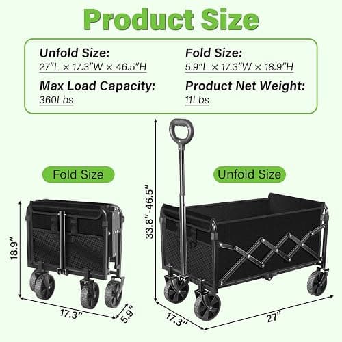 Wagons Carts Foldable - Collapsible Wagon Cart with Wheels – Folding Foldable Wagon Small Portable Lightweight for Sports, Camping, Storage, Travel, Shopping thumbnail 2