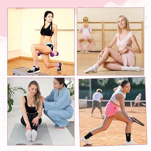 scenicamp 5 Pairs Women‘s Cute Pilates Socks with Grips, Non-Slip Ruffle Yoga Sock, Cotton Grippy Crew Sock for Barre Ballet thumbnail 5