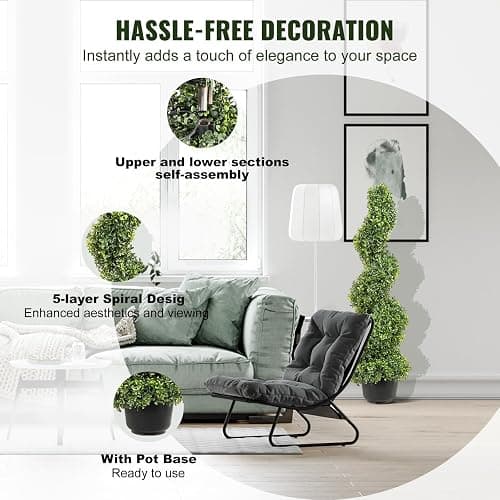 VEVOR Artificial Boxwood Spiral Topiary Trees, 4ft Tall (2 Pieces) Faux Plant Outdoor, All-Year Green Fake Plant with Replaceable Leaves for Decorative/Indoor/Porch/Garden thumbnail 6