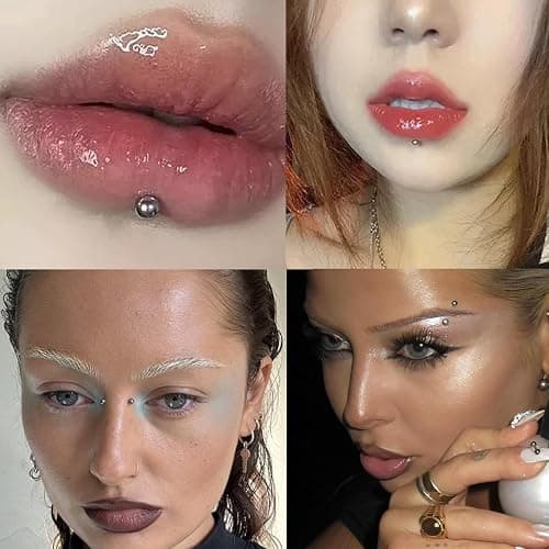Face Gems Fake Piercings, Fake Lip Ring Fake Nose Ring Fake Eyebrow Piercing Fake Lip Piercing Self-Adhesive Face Sticker Fake Piercing Silver Cool Punk y2k accessories Halloween Makeup For Women Men thumbnail 4