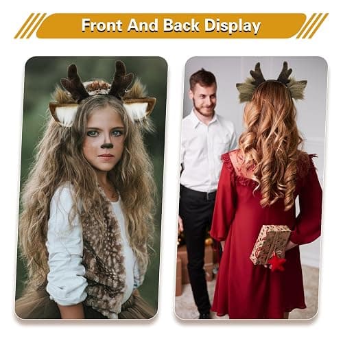 SIOTMERA Reindeer Antlers Headband, Realistic Deer Antlers Headbands Reindeer Ears Adults Christmas Party Birthday Makeup Cosplay, Reindeer Headband for Christmas Eve Costume Gift, Brown thumbnail 6