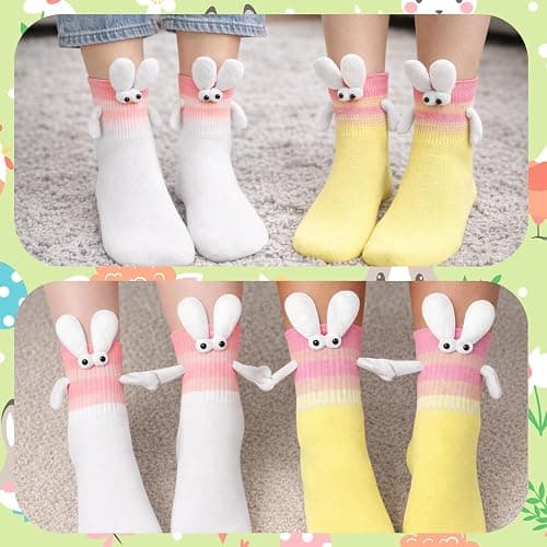 MIRJXB Easter Socks, Funny Magnetic Hand-Holding Bunny Socks 2 Pairs, Crazy Fun Novelty Gifts for Teens, Women, Family Holiday Celebrations, Pink and White Color Combination thumbnail 7