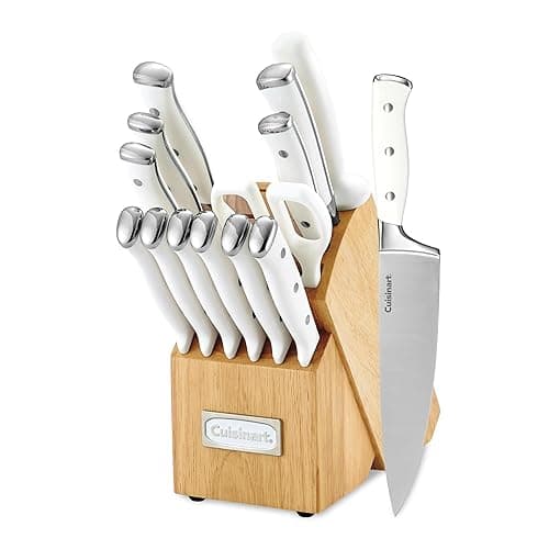 Cuisinart 15-Piece Knife Set with Block, High Carbon Stainless Steel, Forged Triple Rivet, White, C77WTR-15P - Image 1