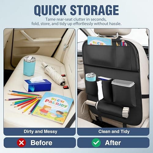 Nilight Car Seatback Organizer 2PCS Black PU Leather Universal | Foldable Tray Tablet Holder Tissue Box Removable Bucket Waterproof Storage Bag for Cars Vans SUVs MPVs Pickup Trucks thumbnail 7