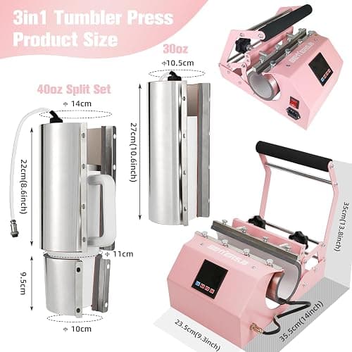BetterSub 3in1 40 OZ Tumbler Mug Heat Press Machine 30 OZ 20 OZ 16 OZ Sublimation Straight Skinny Tumbler Mug,11 OZ 15 OZ 16 OZ Sublimation Mug Heat Transfer Pink thumbnail 3