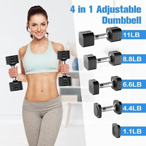 Hezeyferg 22LBS Adjustable Dumbbells Set, Adjustable Weight Dumbbells with 4 Levels 4.4lb, 6.6lb, 8.8lb, 11lb, Hand Weights Sets for Women/Men Home Gym Full Body Workout thumbnail 2