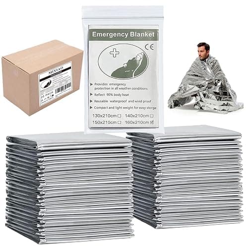 MIXIAO Emergency Foil Thermal Blanket shelter Survival Reflective Blankets | (Pack of 25) 210 x 160 cm (82" x 63") Perfect for Outdoors, Hiking, Survival, Marathons or First Aid - Image 1
