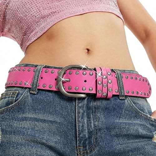 BODIY Rivet Leather Belt Black Vintage Waist Belts Y2K Wide Belts Western Studded Belt for Women - Image 1