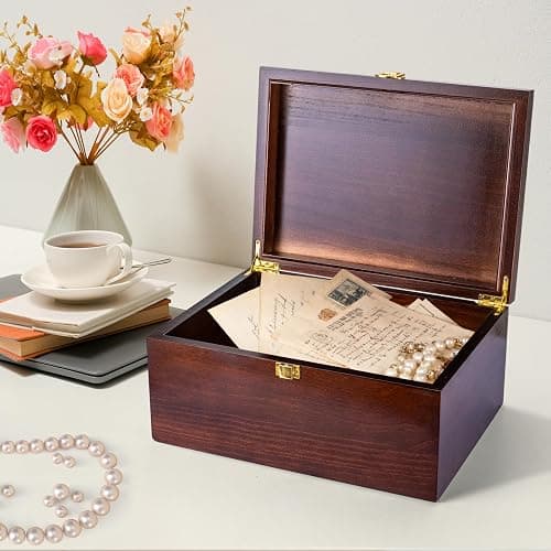EVA murmure Larger Wooden Memory Wedding Keepsake Boxes With Hinged Lids - Decorative Storage Box With a Hinge Lids For Letter Time Capsule - Wooden Gift Boxes，5.3“*8.6”*11.7“ thumbnail 7