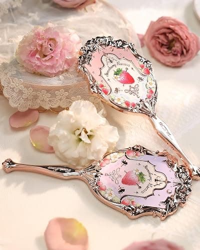 Flower Knows Strawberry Rococo Hand Mirror,Vintage Portable Handheld Mirror,Fancy & Pretty Princess Mirror with Long Handle,Gift for Girls(Soft Pink) thumbnail 6