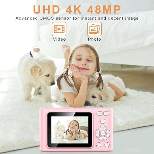 Digital Camera, Camera for Kids, UHD 4K 48MP Point and Shoot Digital Cameras with 64GB SD Card and 16X Digital Zoom Anti Shake, Compact Portable Small Gift for Boys Girls Students, Pink thumbnail 2