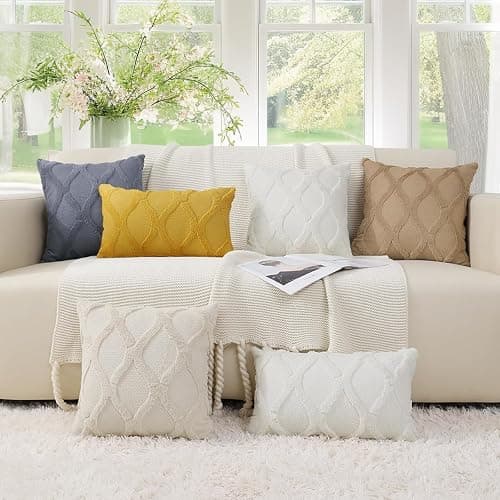 decorUhome Christmas Throw Pillow Covers 18x18 Inch Set of 2, Soft Plush Faux Fur Wool Cream White Couch Pillow Covers, Decorative Neutral Pillow Cases for Bed Sofa Living Room Home Decor thumbnail 6