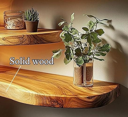 Live Edge Corner Wall Shelf, Solid Wood, Natural Grain, Floating Mount (20" W X 6" D X 1.5" (Inches)) thumbnail 3