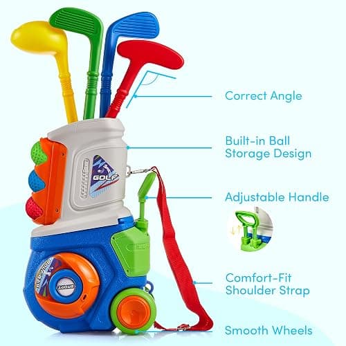 PJG Toddler Golf Set, Plastic Kids Golf Clubs Ages 1 2 3 4 5 Years Old with 4 Golf Clubs and 10 Balls, Indoor and Outdoor Toddler Golf Toys with Cart for Boys and Girls Birthday (Blue) thumbnail 4