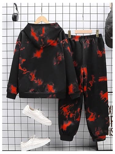WDIRARA Boy's 2 Piece Outfits Colorful Graphic Print Long Sleeve Hoodie and Sweatpants Set Tracksuit thumbnail 2