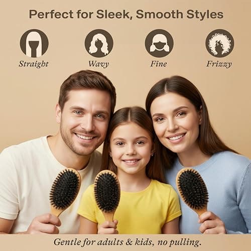 Boar Bristle Hair Brush for Women and Men, Natural 100% Soft Boars Hairbrush for Fine and Thin Hair thumbnail 3