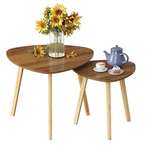 BAMEOS Bamboo Nesting Triangle End Table,Set of 2 Coffee Table Modern Minimalist Side Table for Living Room (Walunt) - Walunt - Image 1
