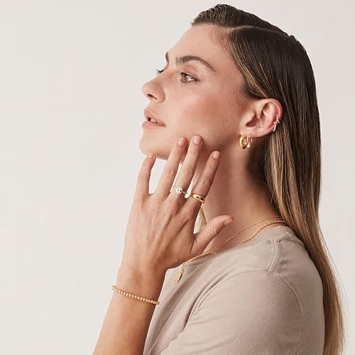 PAVOI 14K Gold Plated Chunky Dome Ring |Puffy Dome Stackable Rings | Chunky Signet Ring for Women thumbnail 3