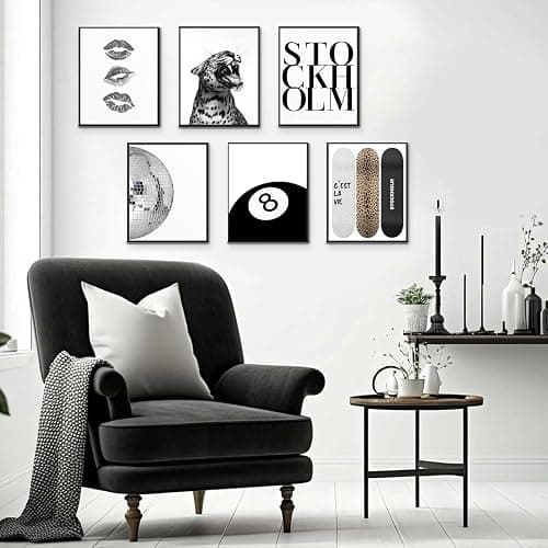 Liacxony Stockholm Leopard Set of 6 Wall Art Posters Set Black and White Cheetah Fashion Print Preppy Room Painting Picture Wall Decor for Bedroom Dorm Teen Girls Apartment Decor 8x10 Unframed thumbnail 2