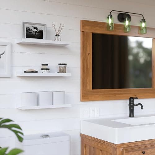 RICHER HOUSE 3-Set Floating Shelves with Lip, White Small Wall Shelf, 16In | Display Picture Ledge Shelf, Anti-drop lip Shelf for Room Wall Decor, Bedroom Bathroom Storage Nursery Books, Easy Setup,Wood thumbnail 2