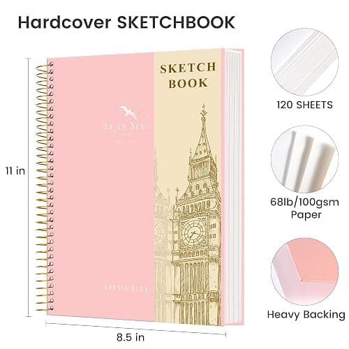 Hardcover Sketchbook for Drawing Spiral Sketch Book for Adult Kids 8.5 x 11 | 120 Sheets, 100gsm 68lb, Pink Large Spiral Bound Sketch Pad Premium Drawing Paper Book Artist's Sketchbook for Gift Ideas thumbnail 2