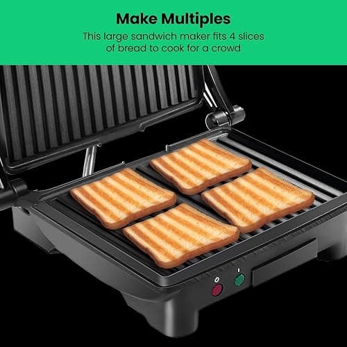 Chefman Panini Press Grill and Gourmet Sandwich Maker, Non-Stick Coated Plates, Opens 180 Degrees to Fit Any Type or Size of Food, Stainless Steel Surface and Removable Drip Tray - 4 Slice thumbnail 5