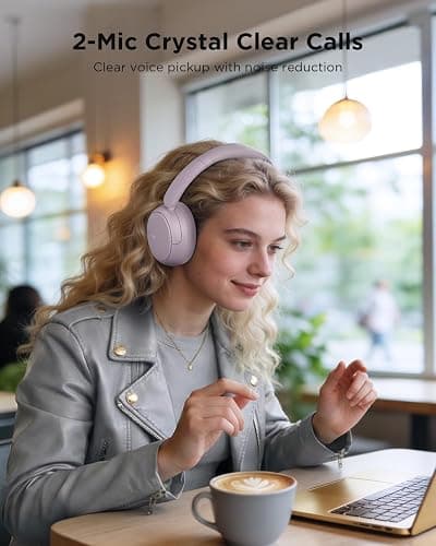 TALIX H30 Hybrid Active Noise Cancelling Headphones, 110H Playtime Hi-Res Audio Bluetooth 6.0 Wireless Over Ear ANC Headphones for Commute/Travel (Purple) thumbnail 4
