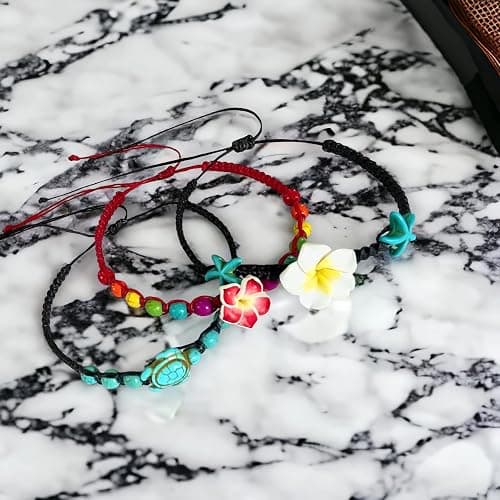 LAVIP Leather Anklet or Bracelet Starfish Turquoise Hawaiian Plumeria Flower Starfish Turquoise Hemp Bracelet thumbnail 3
