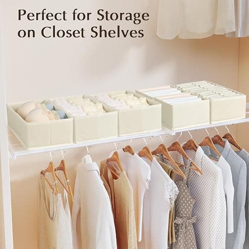 DIMJ Drawer Organizers Clothes, Dresser Organizer Bins for Baby Clothes,Underwear and Sock, Fabric Closet Organization and Storage Boxs, Drawer Dividers for Nursery, Clothing, Tie - 4 Pack, Beige thumbnail 5